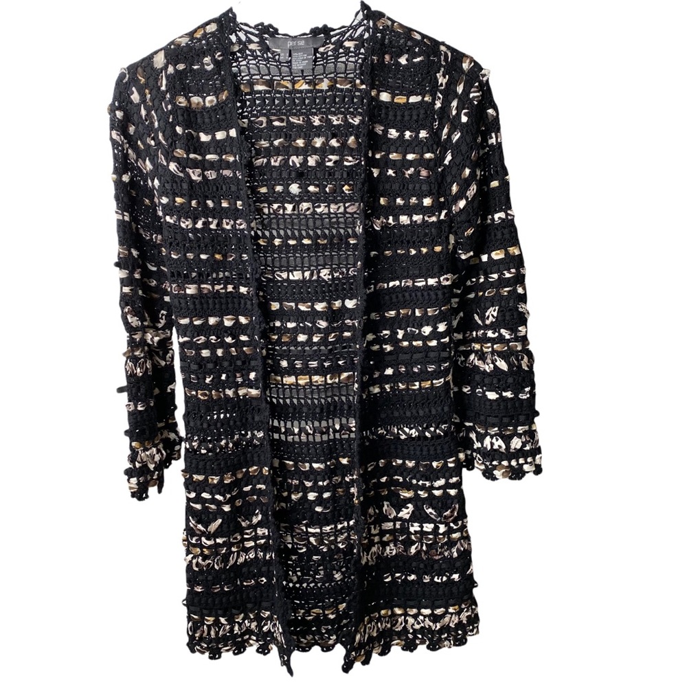 Per Se Ribbon Boucle Woven Open Silk Weave Cardigan Duster Small - Picture 14 of 14